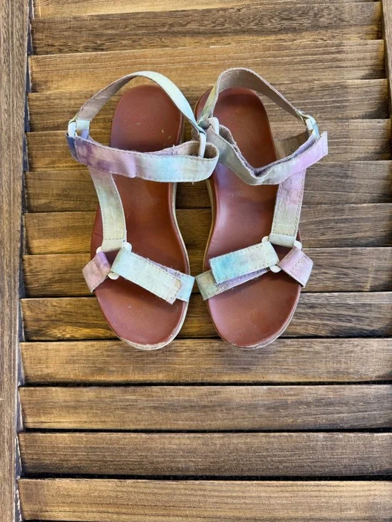 Jellypop Girls Pastel Tie-Dye Strap Sandals in Purple, Blue, Green Velcro Size 1 - Picture 3 of 4